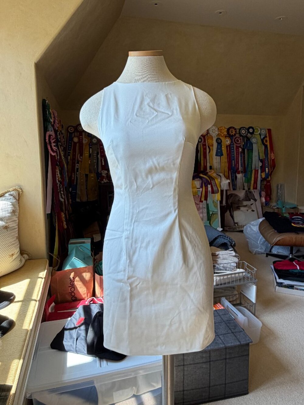 White Bateau Neck Satin Mini Engagement Dress